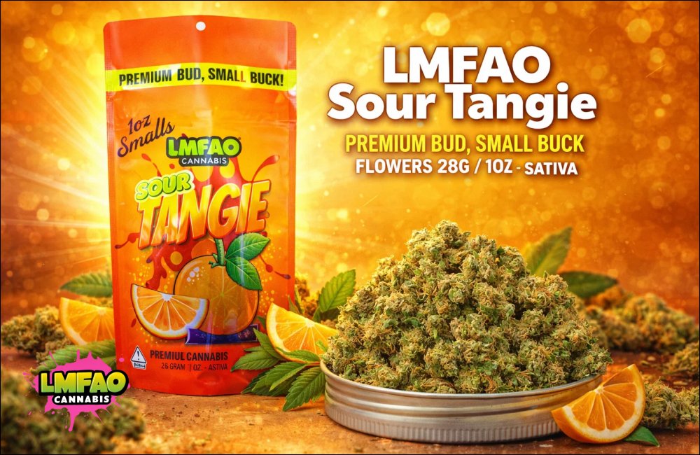 LMFAO Sour Tangie Premium Bud — Small Buck Flowers 28G / 1OZ | Sativa 2 LMFAO Sour Tangie
